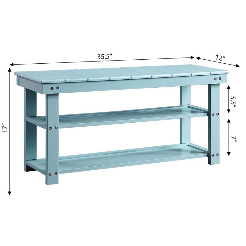 QuikFurn Sea Foam Aqua Blue Wood 2-Shelf Shoe Rack Storage Bench for Entryway or Closet