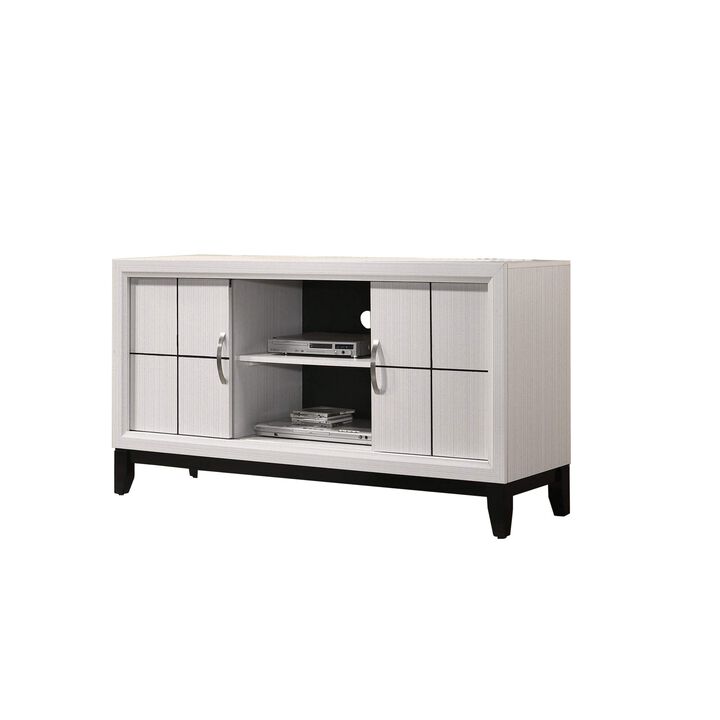Wooden TV Stand with 2 Drawers and 2 Open Compartments, White and Black-Benzara