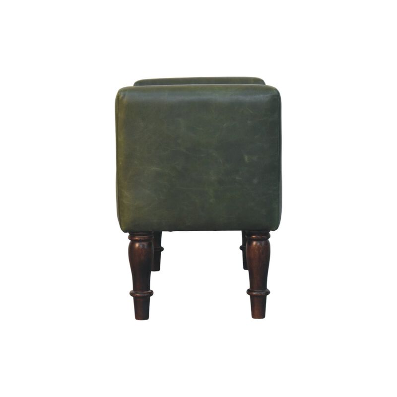 Artisan Furniture Solid Wood Walnut Green Leather Bedroom Bench, Green & Brown image number 6