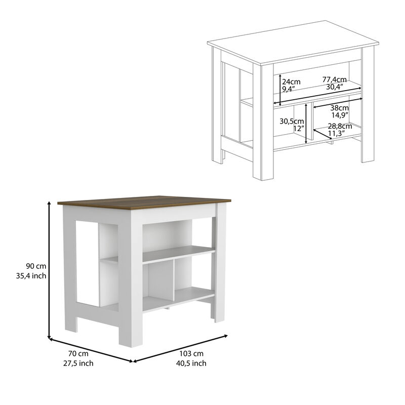 Streamdale Kitchen Island Dozza, Three Shelves, White / Walnut Finish image number 3