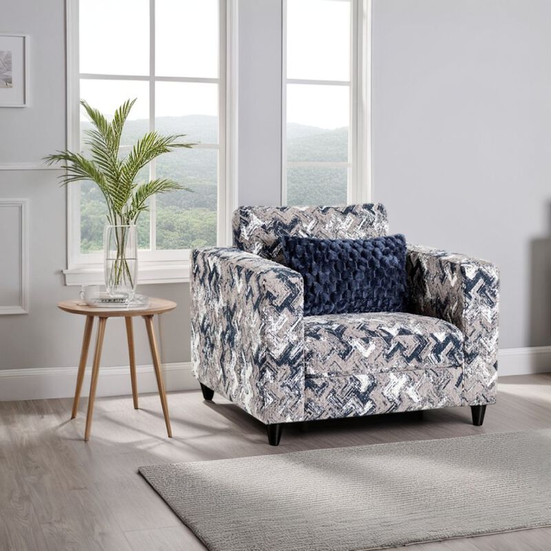 Harie Accent Club Chair, 1 Throw Pillow, Light Gray Chenille Pattern - Benzara