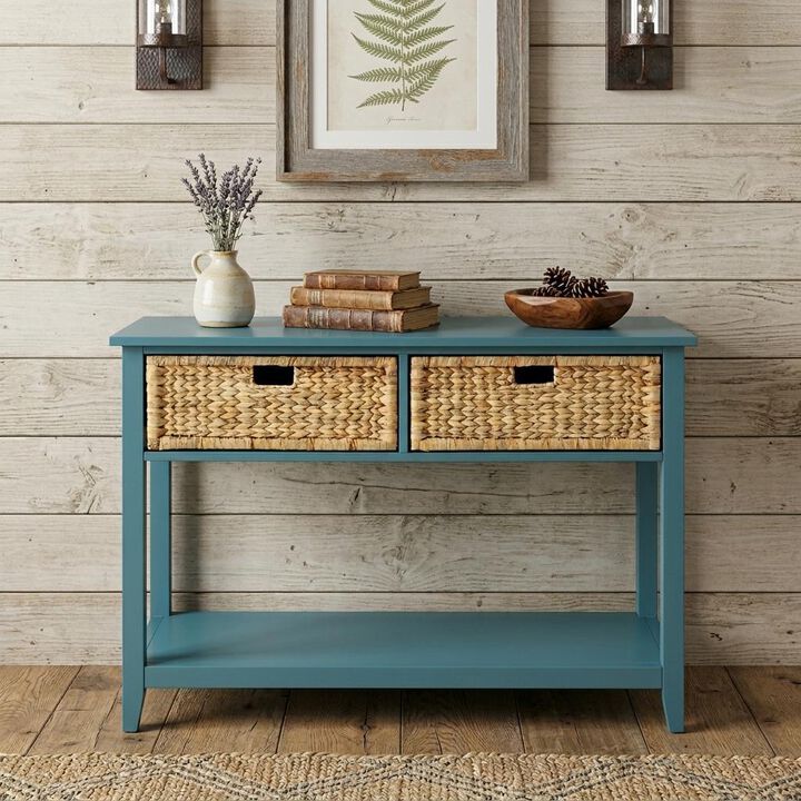 HomeRoots 44" Teal Blue Solid Wood Console Table