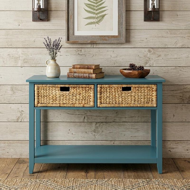 HomeRoots 44" Teal Blue Solid Wood Console Table image number 1