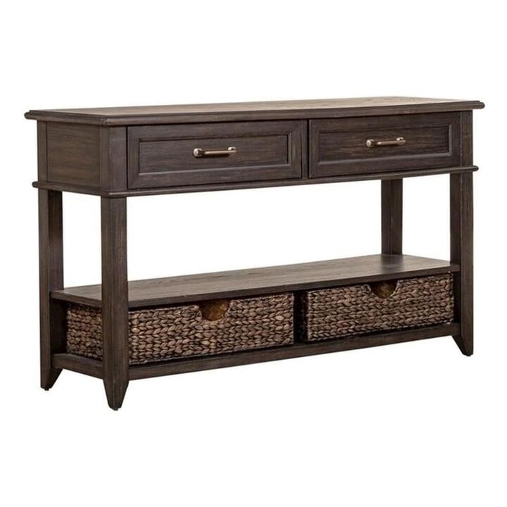 Liberty Furniture Mill Creek 2 Drawer Sofa Table in Peppercorn