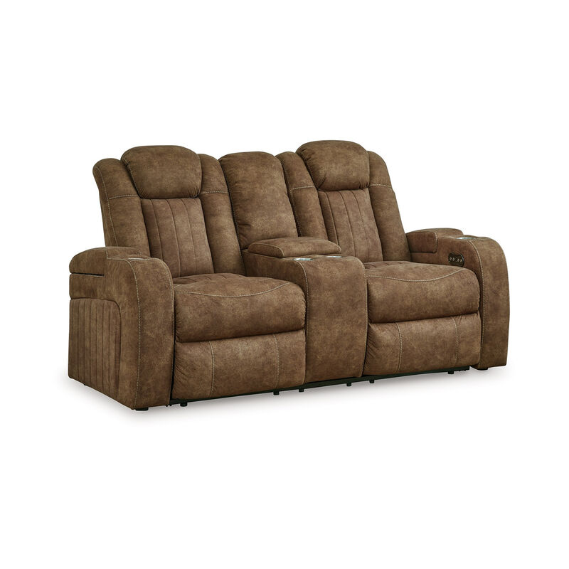 Zane Power Recliner Loveseat, Adjustable Headrest, Gray Faux Nubuck Suede image number 3