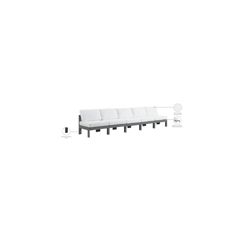 Meridian Furniture Nizuc White Water Resistant Fabric Outdoor Patio Modular Sofa