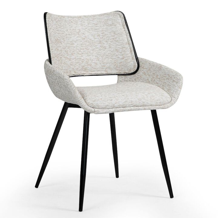 Glamour Home Set of 2 Bea White Two-Toned Linen Fabric Dining Chair with Black Iron Legs