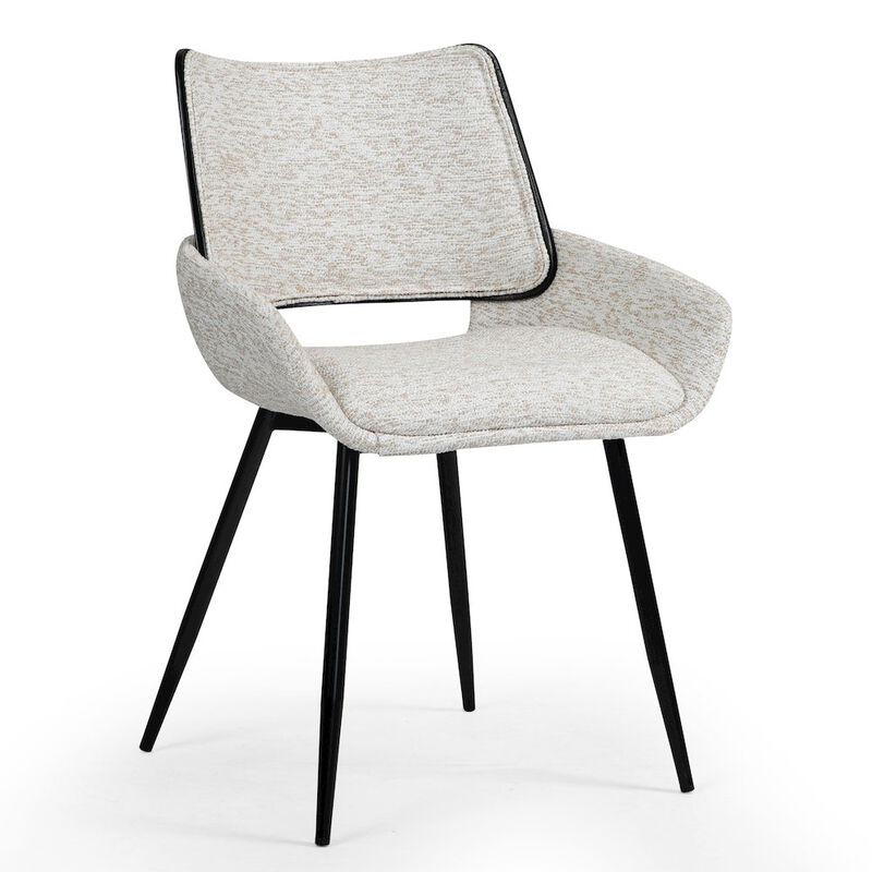 Glamour Home Set of 2 Bea White Two-Toned Linen Fabric Dining Chair with Black Iron Legs