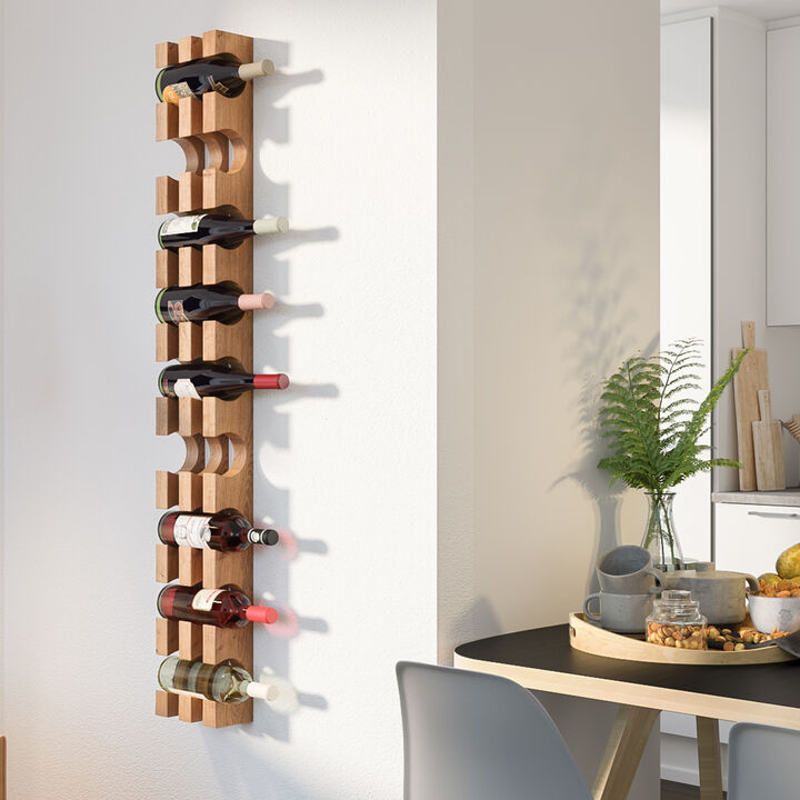 Solid Oak Hardwood Wine Rack for 9 Bottles - Wall-Mounted Handmade Wine Bottle Holder