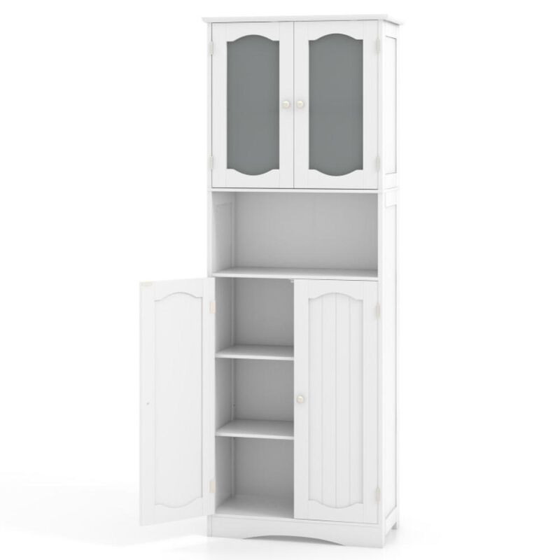 Hivvago Tall Bathroom Storage Cabinet with Frost Glass Doors and Shelves