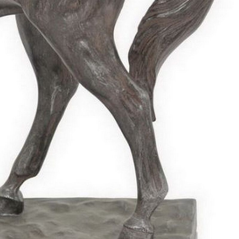 Fenny 16 Inch Standing Horse Statuette, Tabletop Figurine, Gray and Brown Resin - Benzara image number 3