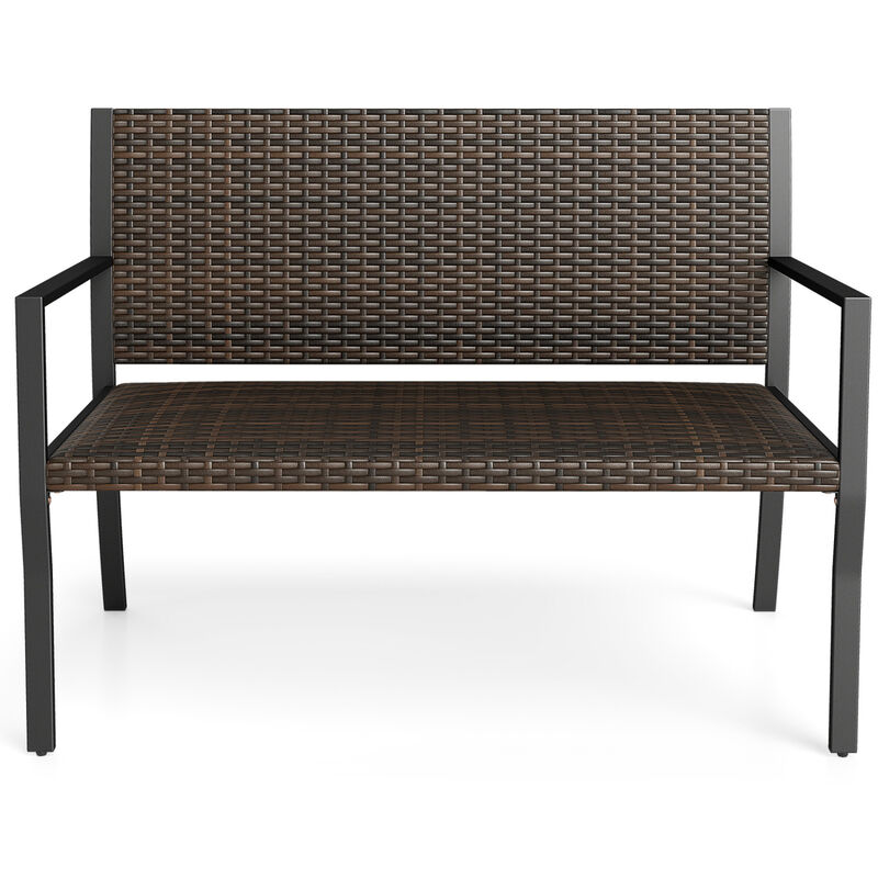 Patio Brown Rattan Loveseat Outdoor Sofa with Soft Sponge Seat Cushion image number 0
