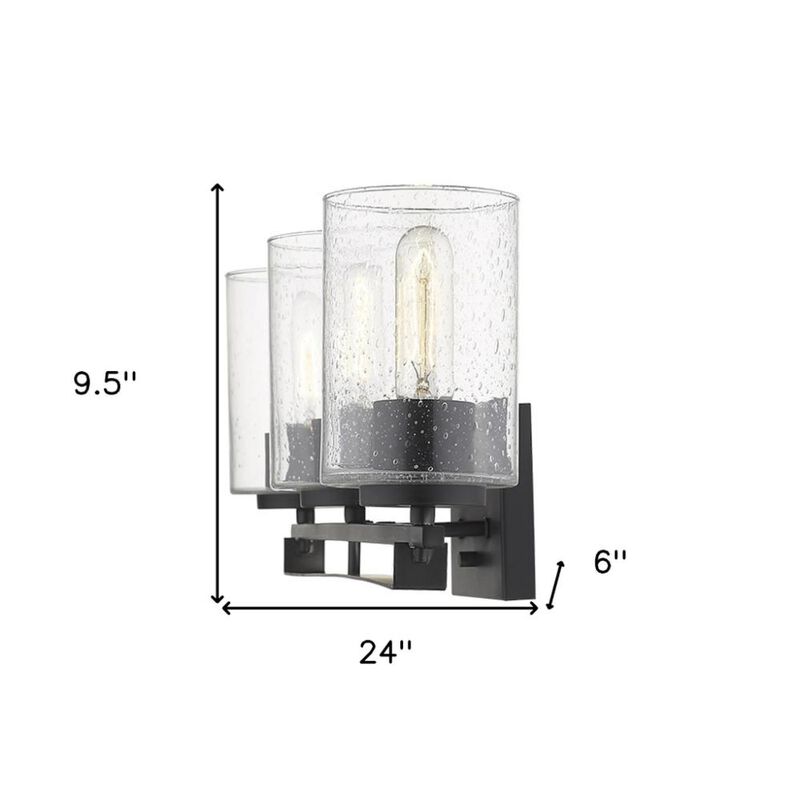Hivvago Black Metal and Textured Glass Three Light Wall Sconce