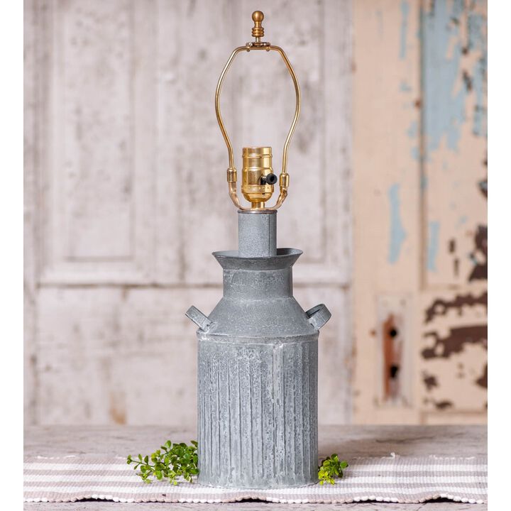 Irvins Country Tinware Milk Jug Lamp Base In Weathered Zinc