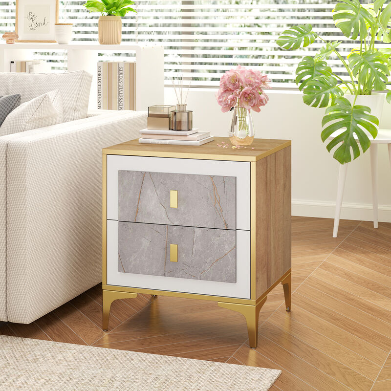 Sleek Nightstand with 2 Pull-Out Drawers for Convenient Storage