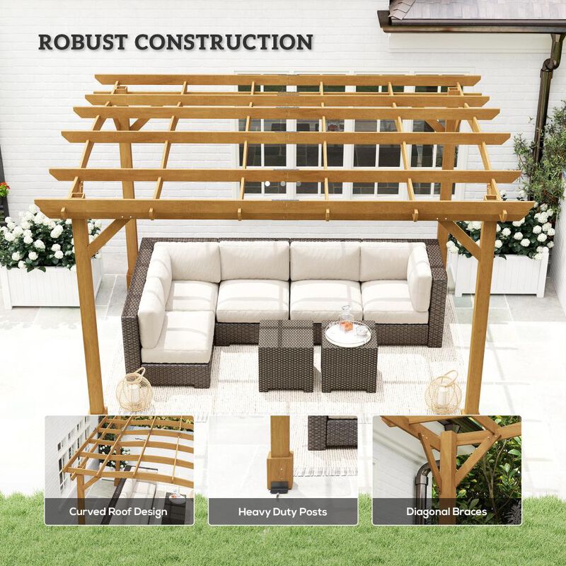 Hivvago 10x12 Outdoor Wood Pergola Gazebo with Trellis image number 5