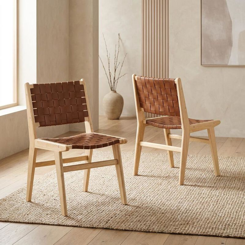 Leather-Upholstered Wood Dining Side Chairs, Walnut Black, Set of 2 image number 5