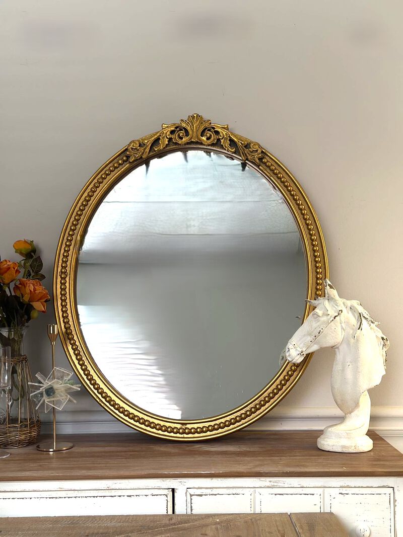 Solid Wood Frame Oval Mirror