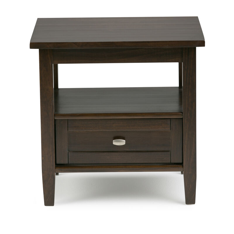 Warm Shaker SOLID WOOD 20 inch Wide Rectangle Transitional End Side Table in Tobacco Brown