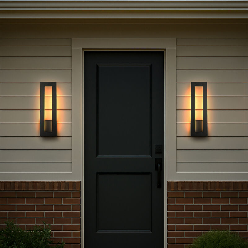 H20'' Modern Outdoor Integrated LED Wall Light 24W Matte Black Linear Exterior Sconce with Frosted Acrylic Shade Up/Down Wall Mount for Porch Patio Garage Entryway image number 2