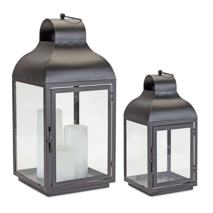 HouzBling Lantern (Set of 2) 6.5"L x 13.75"H, 9"L x 19.75"H Iron/Glass