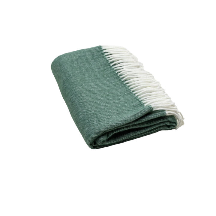 HomeRoots 50" X 60" Olive Green And White Woven Herringbone Plush Throw Blanket with Tassels