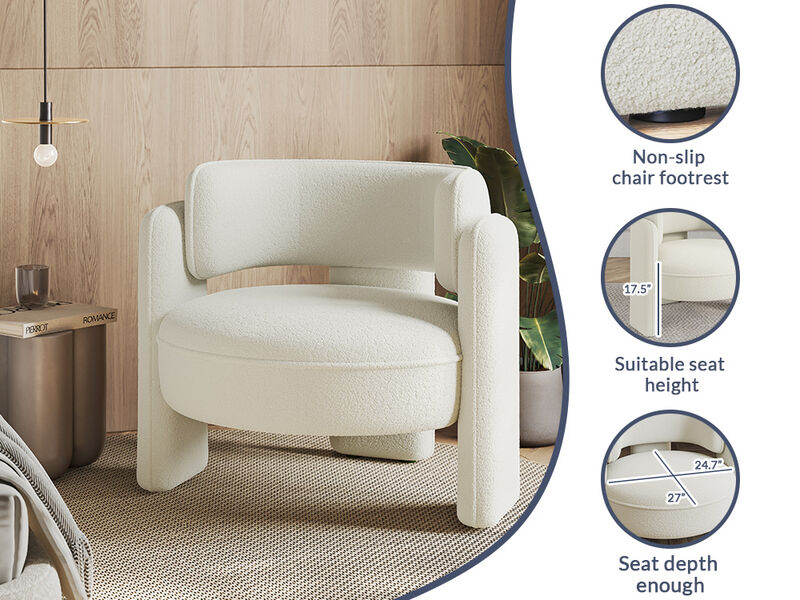 BELLEZE Modern Sherpa Accent Chair, Sherpa Boucle Chair Barrel Accent Chair Comfy Round Upholstered Armchair Side Corner Chair for Living Room, Bedrooms, Office, Reading Nook - Quinton (White)