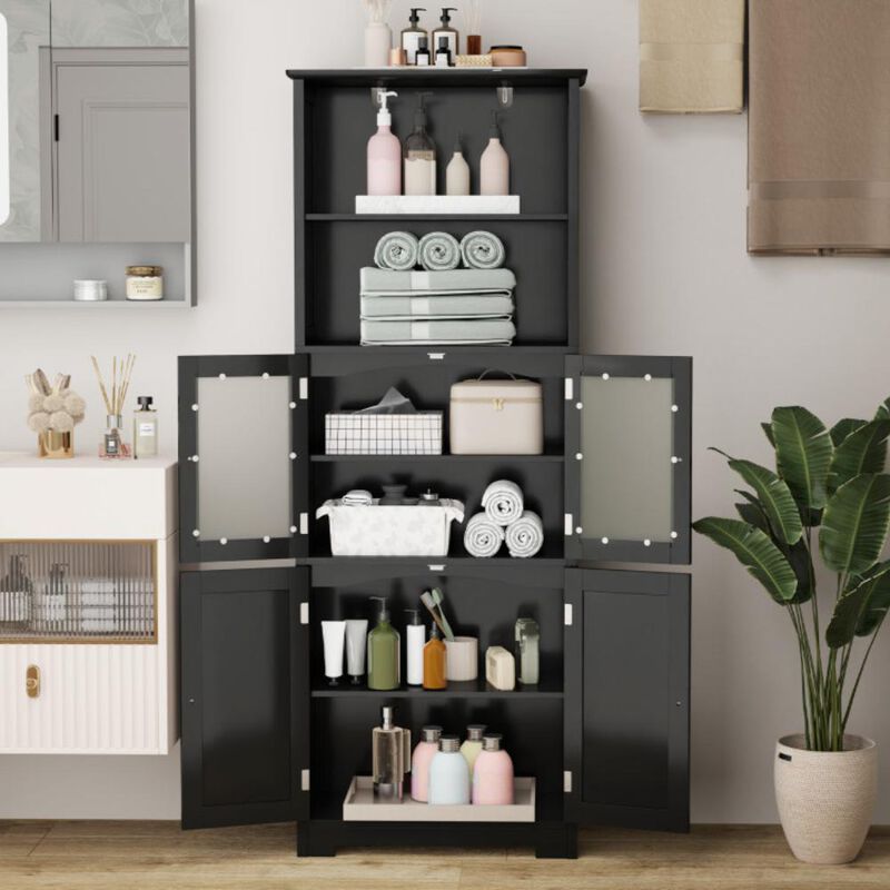 Hivvago 6-Tier Freestanding Bathroom Cabinet with 2 Open Compartments and Adjustable Shelves