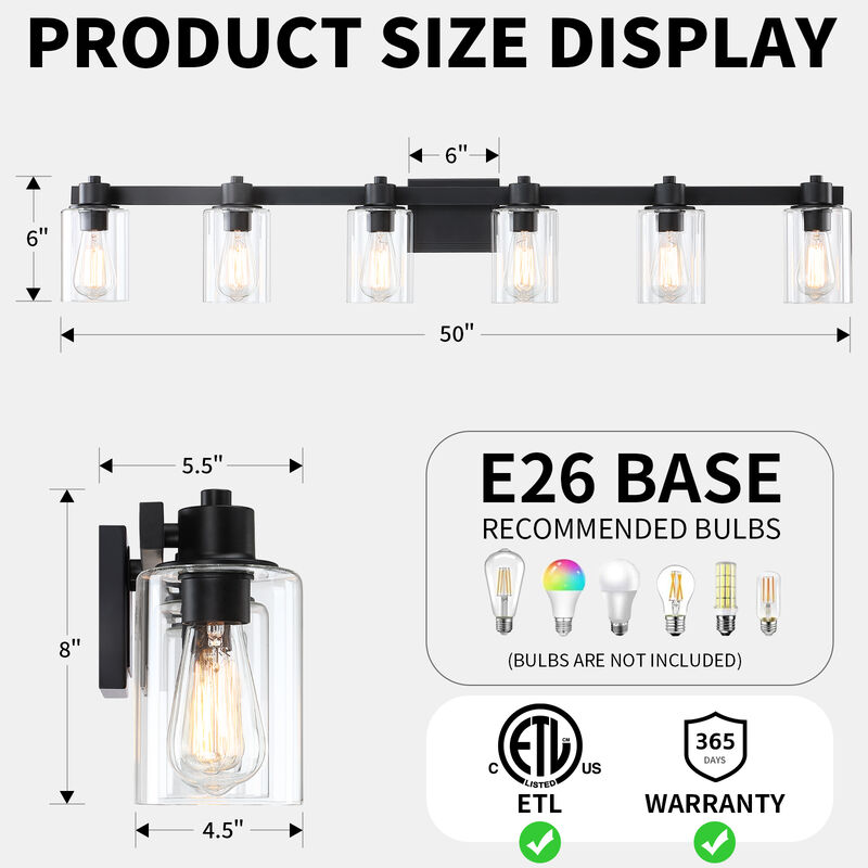 50" 6-Light Dimmable Indoor Wall Sconce with Clear Glass Shades image number 2