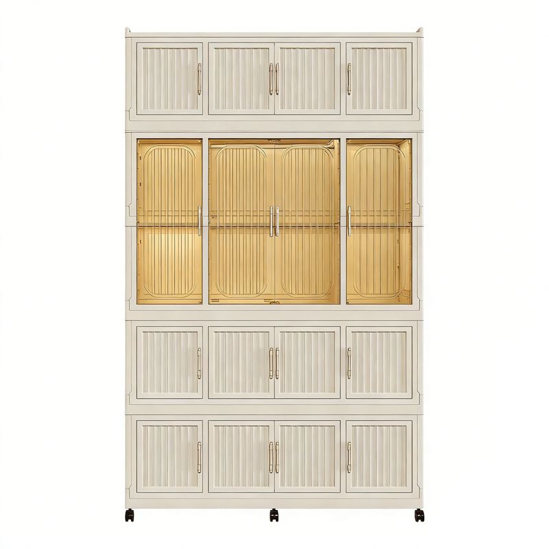 Clihome Portable Wardrobe Closet Storage Cabinet,Clothes Dresser,17 Magnetic Doors-17 Cubes & 1 Hanging Rod image number 0