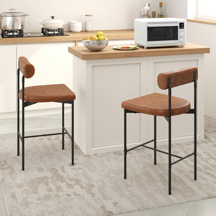 Hivvago Upholstered Bar Stools Set of 2 Counter Height Bar Chairs with  Backrest