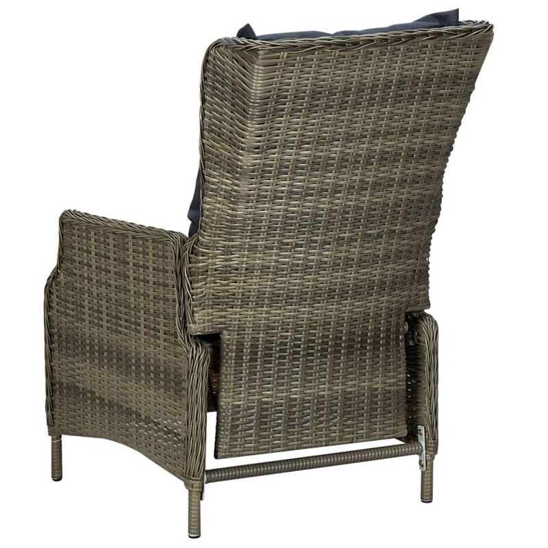 Outdoor Manual Reclining Chair, 2 Cushions, Brown Woven Poly Rattan