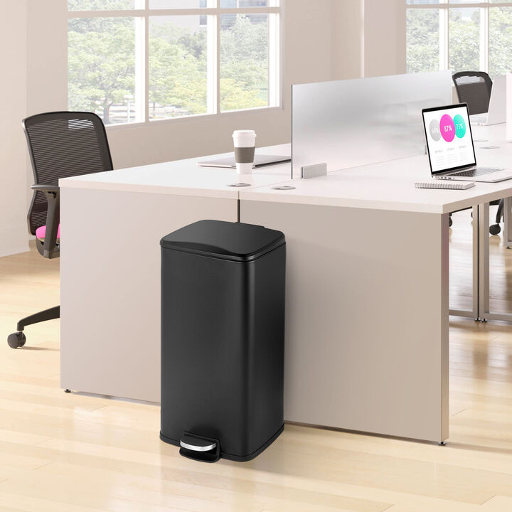 8 Gallon Stylish Rectangular Shape Matt Black Trash Can