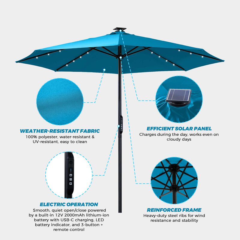 Mondawe 10FT LED Light Market Umbrella One-Touch Electric Patio Umbrella with Remote, Tan image number 7