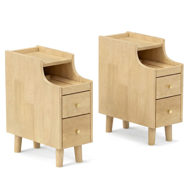 Set of 2 Wooden Bedside Nightstands with Pull-Out Tray and 2 Storage Drawers image number 0