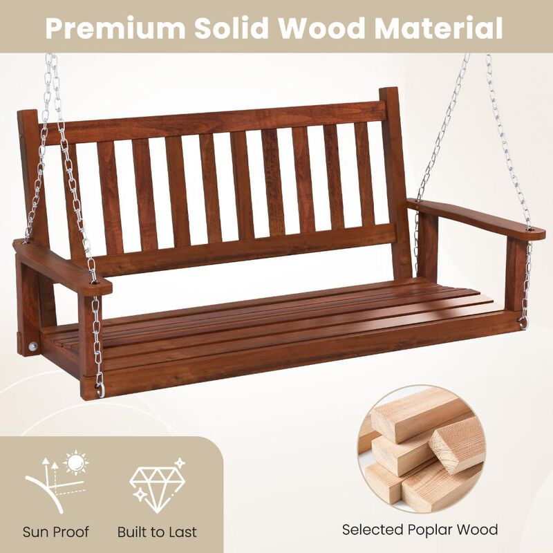 2-Person Wooden Outdoor Porch Swing with 500 lbs Weight Capacity