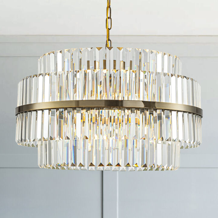 6-Light 26" Modern Antique Brass Round Tiered Crystal Chandelier
