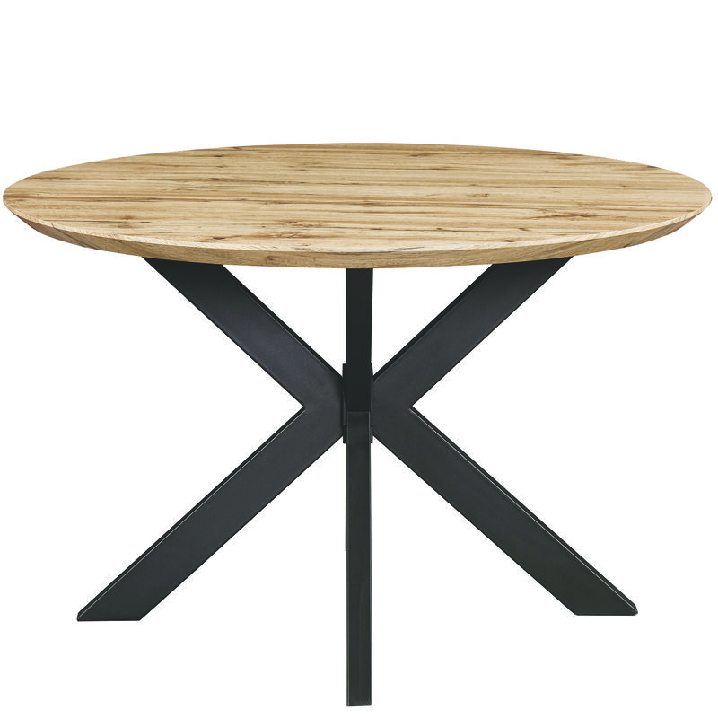 LeisureMod Ravenna Modern 47" Round Wood Dining Table with Sleek Metal Base – Stylish Dining Table for Living Room, Kitchen, and Modern Spaces