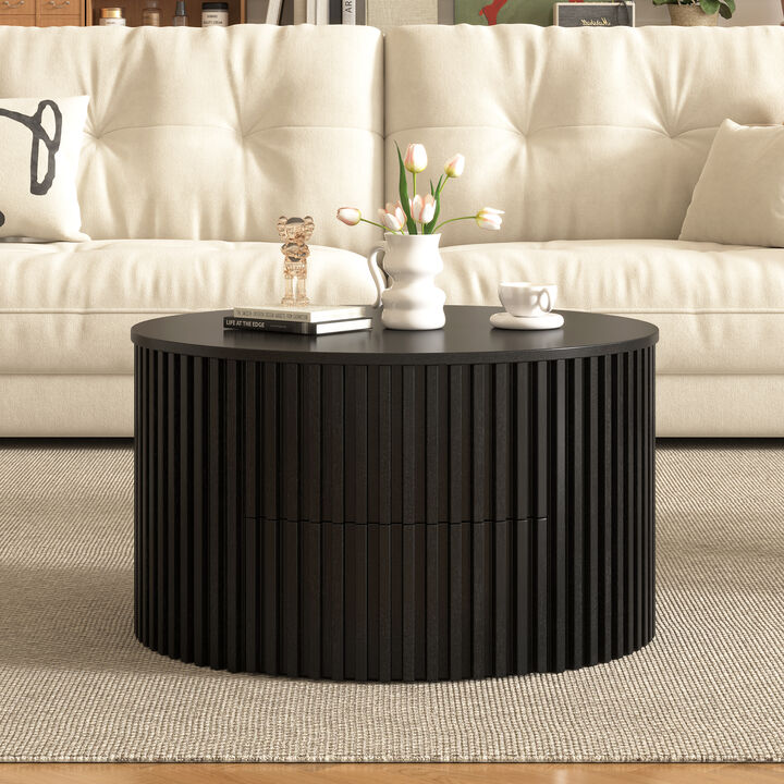 Merax Height-Adjustable Round Coffee Table with Smooth Lift Mechanism, Concealed Storage