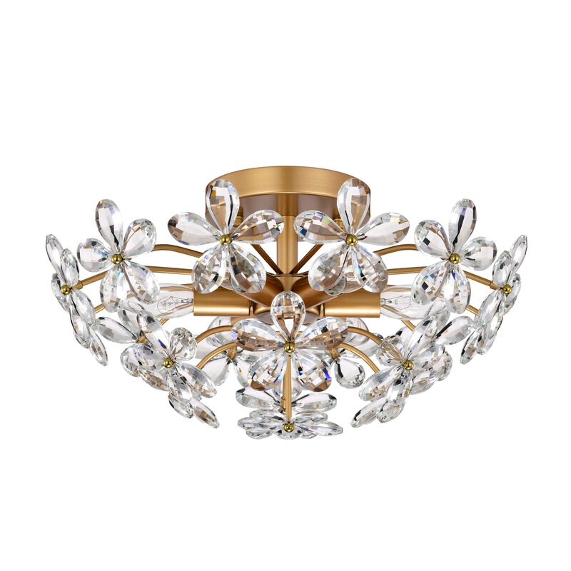 Amira Glossy Brass 6-Light 17.7" Glass Flower Crystal Flush Mount image number 0