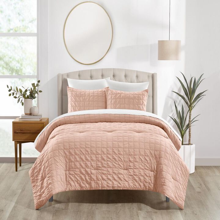 Chic Home Jessa Comforter Set Washed Garment Technique Geometric Square Tile Pattern Bed In A Bag Bedding - Blush