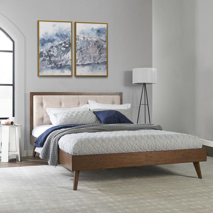 Linon Reid Mid Century Oatmeal Platform Queen Bed