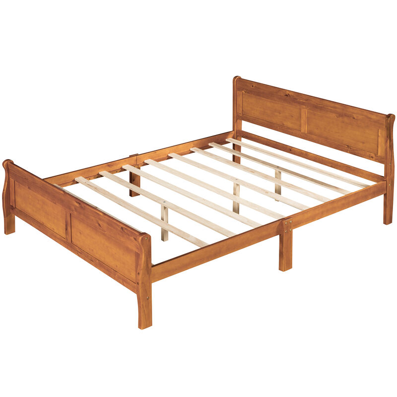 Whisen Wood Platform Bed Frame with Sleigh Design, Headboard, Footboard, and Sturdy Slat Support