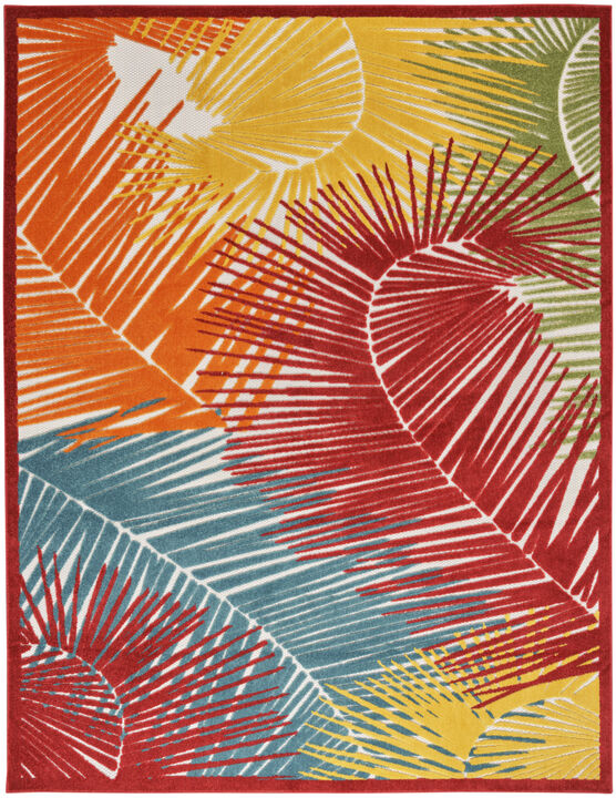HomeRoots 5' X 7' Orange Yellow Red Blue And Green Palm Leaf Indoor Outdoor Area Rug