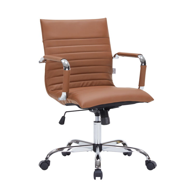 LeisureMod Harris Ergonomic Office Chair, Leather Upholstery with Adjustable Height, Lumbar Support, Swivel and Chrome Base for Home or Office