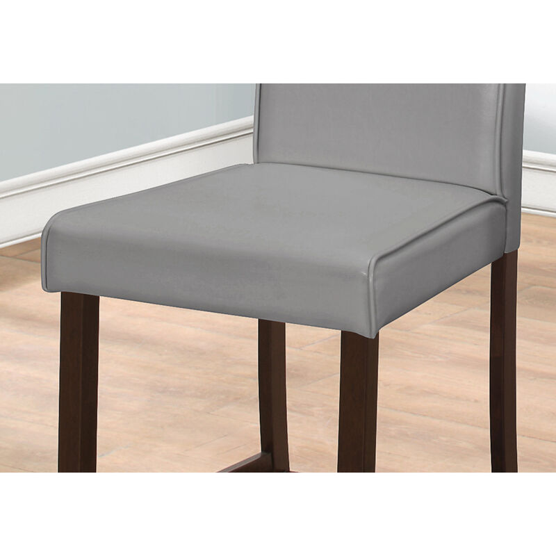 Monarch Specialties I 1902 Dining Chair, Set Of 2, Counter Height, Upholstered, Kitchen, Dining Room, Pu Leather Look, Wood Legs, Grey, Brown, Transitional