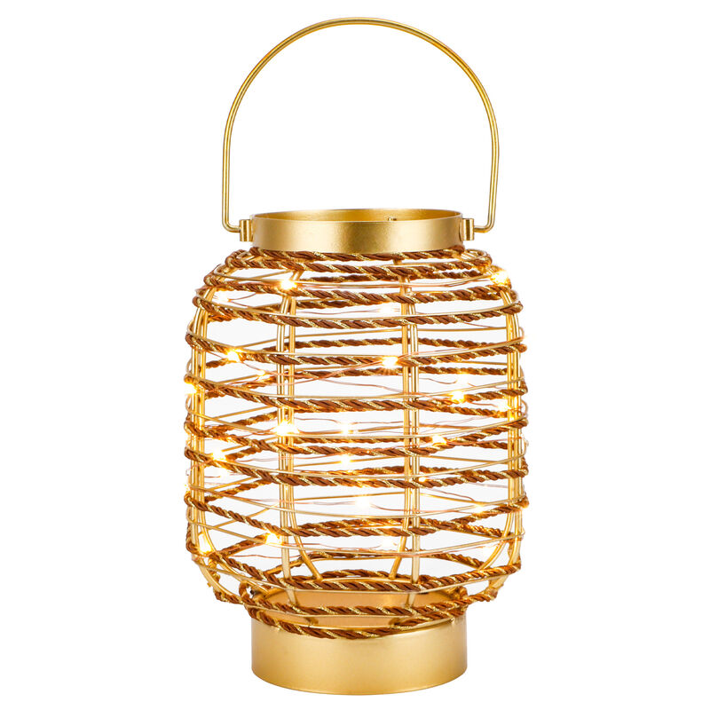 HomeRoots 8" Distressed Gold Geometric Lantern Desk Lamp With Novelty Shade image number 2