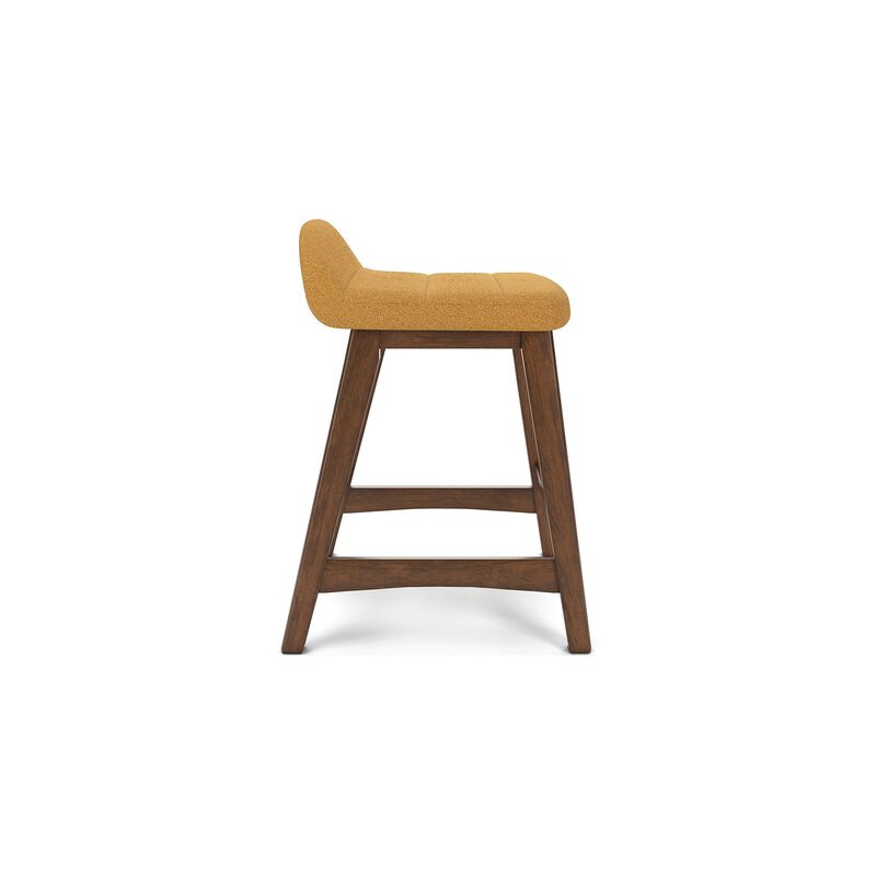 Jeyn Counter Stool with Footrest Set of 2, Brown Hardwood, Yellow Seat