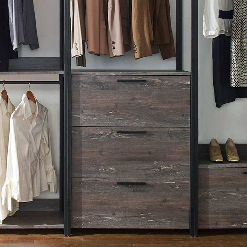 FC Design Klair Living Wood Walk-in Closet with Three Drawers and One Shelf in Rustic Gray