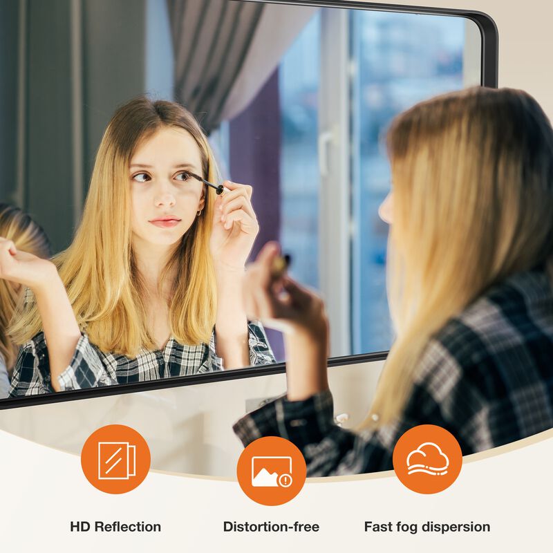 Aluminum Alloy Bathroom Mirror 29"x21", Anti-Rust Tempered Glass Wall Mirror, Black